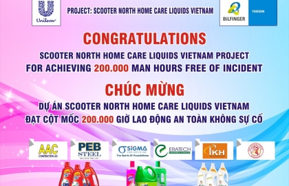 Sigma nhận thưởng tại lễ kỷ niệm 200.000 giờ lao động an toàn dự án Unilever Home Care Liquids, Bắc Ninh